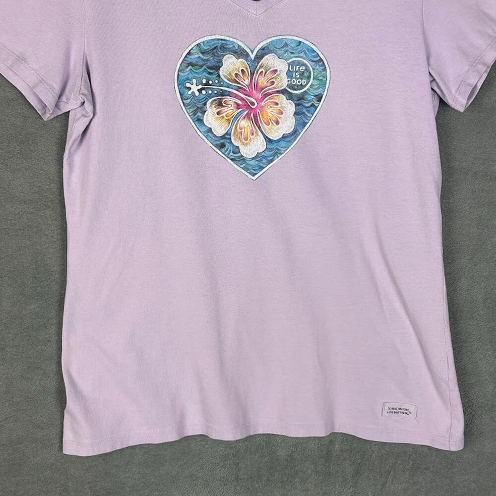 Life Is Good Top Womens Medium Purple Crusher Tee Short Sleeve Flower Heart - Picture 3 of 11